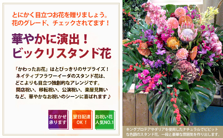 神宮前（渋谷区）に贈る花　公演祝い花　楽屋花　開店祝い　スタンド花　翌日配達可能　二子玉川の花屋
