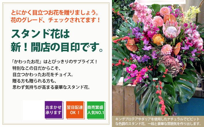 歌舞伎町に贈る花　公演祝い花　楽屋花　開店祝い　スタンド花　翌日配達可能　二子玉川の花屋