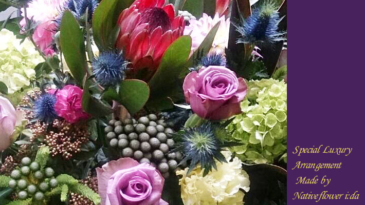 レストラン５周年祝い　豪華スタンド花　東京　ブラックリーフ　ネイティブフラワー　オーダーメイド花