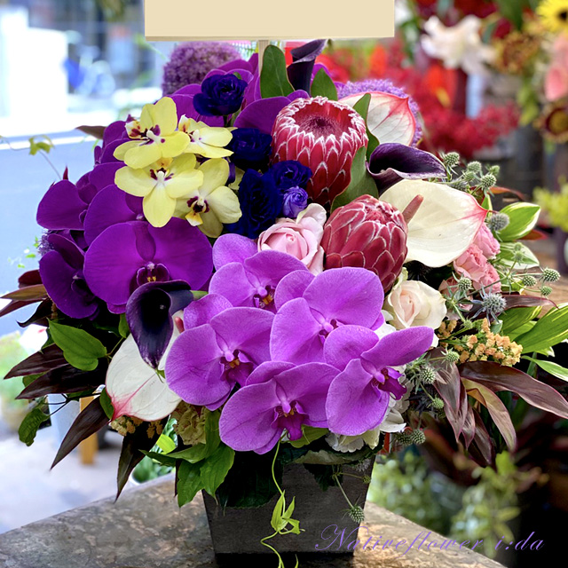 古希祝い　70歳の誕生日に贈るアレンジメント パープルネイティブ 二子玉川の花屋　ネイティブフラワーイーダ
