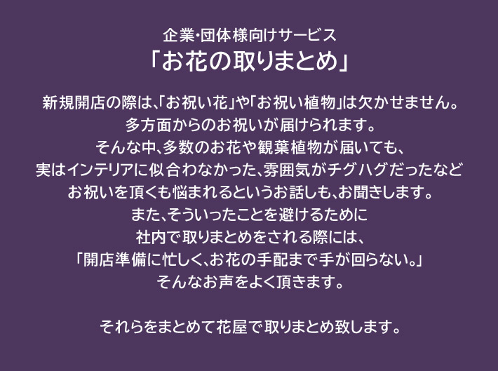 お祝い花の取りまとめ　二子玉川の花屋ネイティブフラワーイーダ